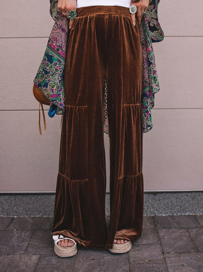 Brooke Velvet Ruffle Hem Wide Leg Pants