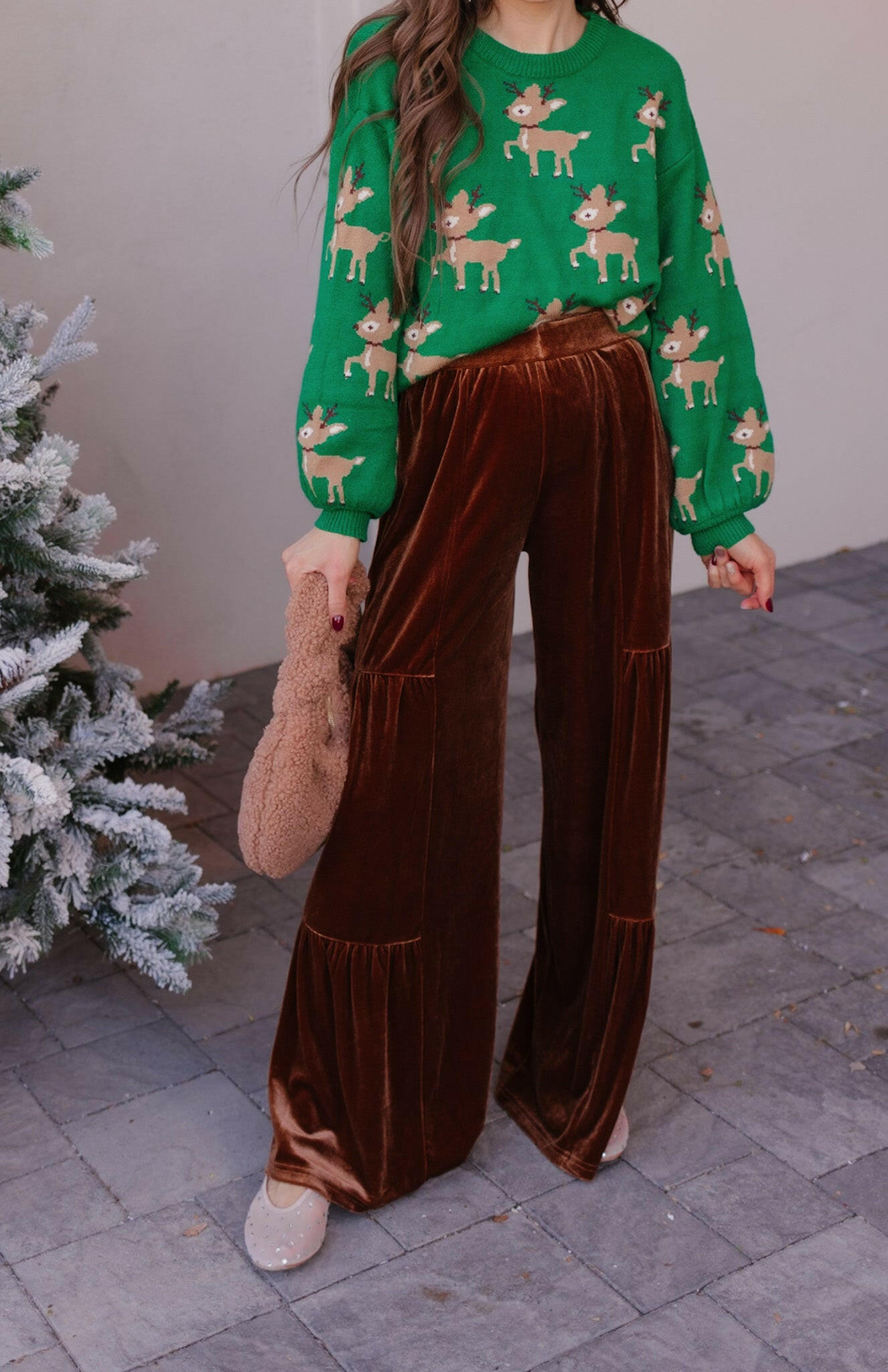 Brooke Velvet Ruffle Hem Wide Leg Pants