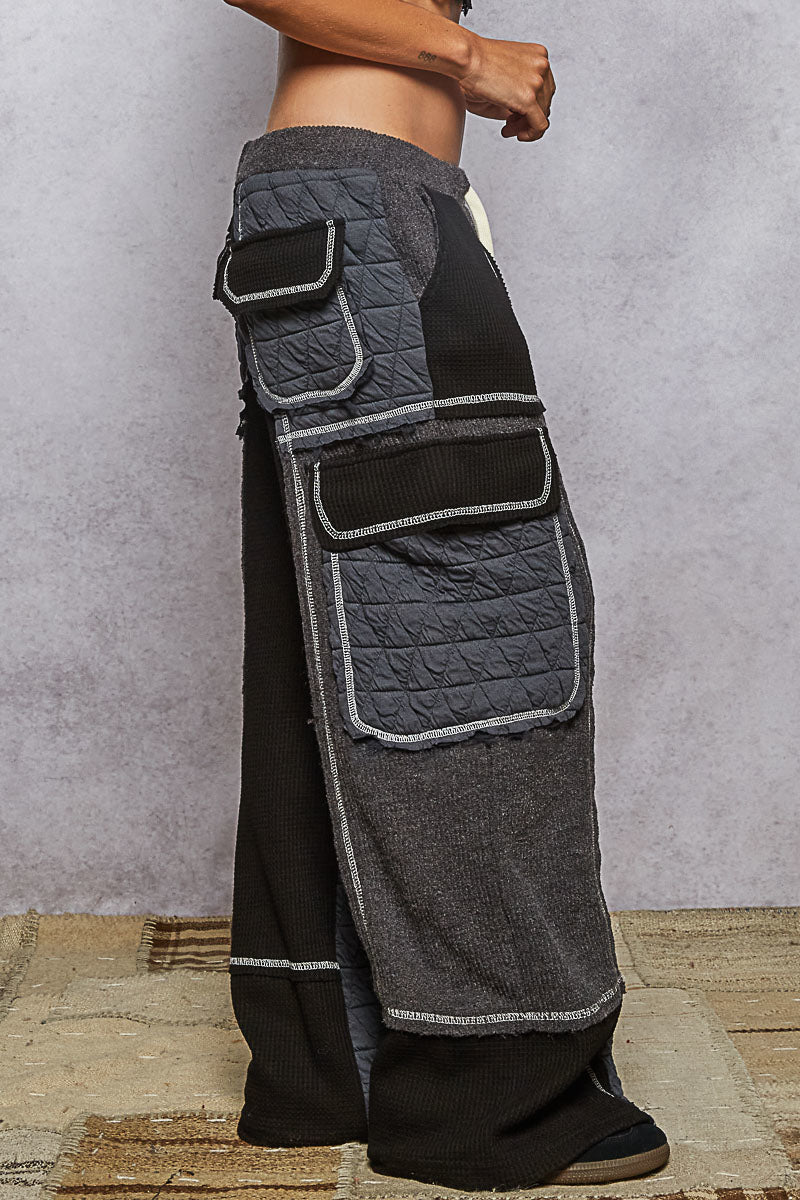 POL Patchwork Quilted Cargo Joggers