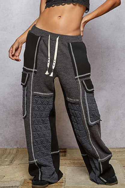 POL Patchwork Quilted Cargo Joggers