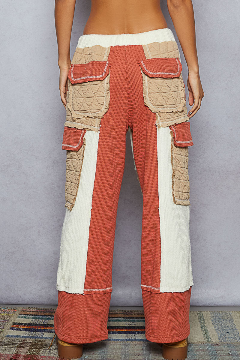 POL Patchwork Quilted Cargo Joggers