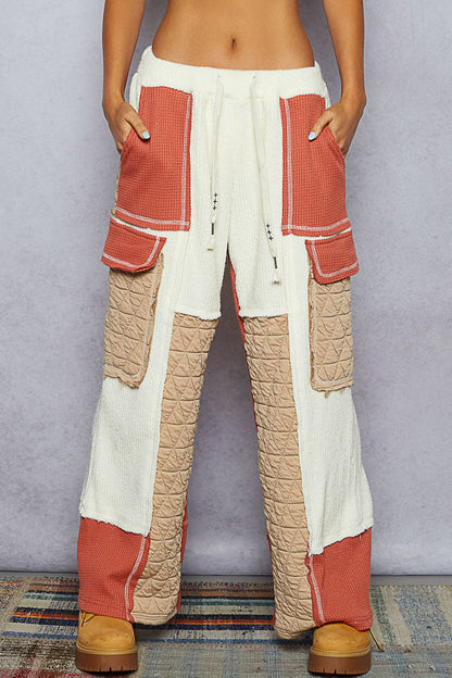 POL Patchwork Quilted Cargo Joggers
