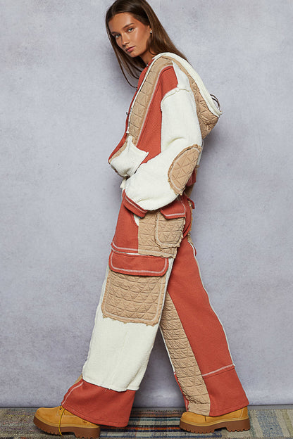 POL Patchwork Quilted Cargo Joggers