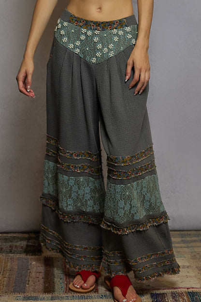 POL Wide-Leg Thermal Lace Pants