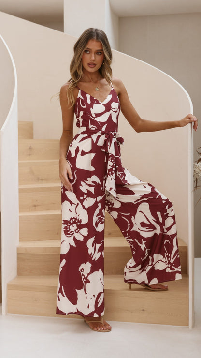 Melina Jumpsuit - Merlot Floral