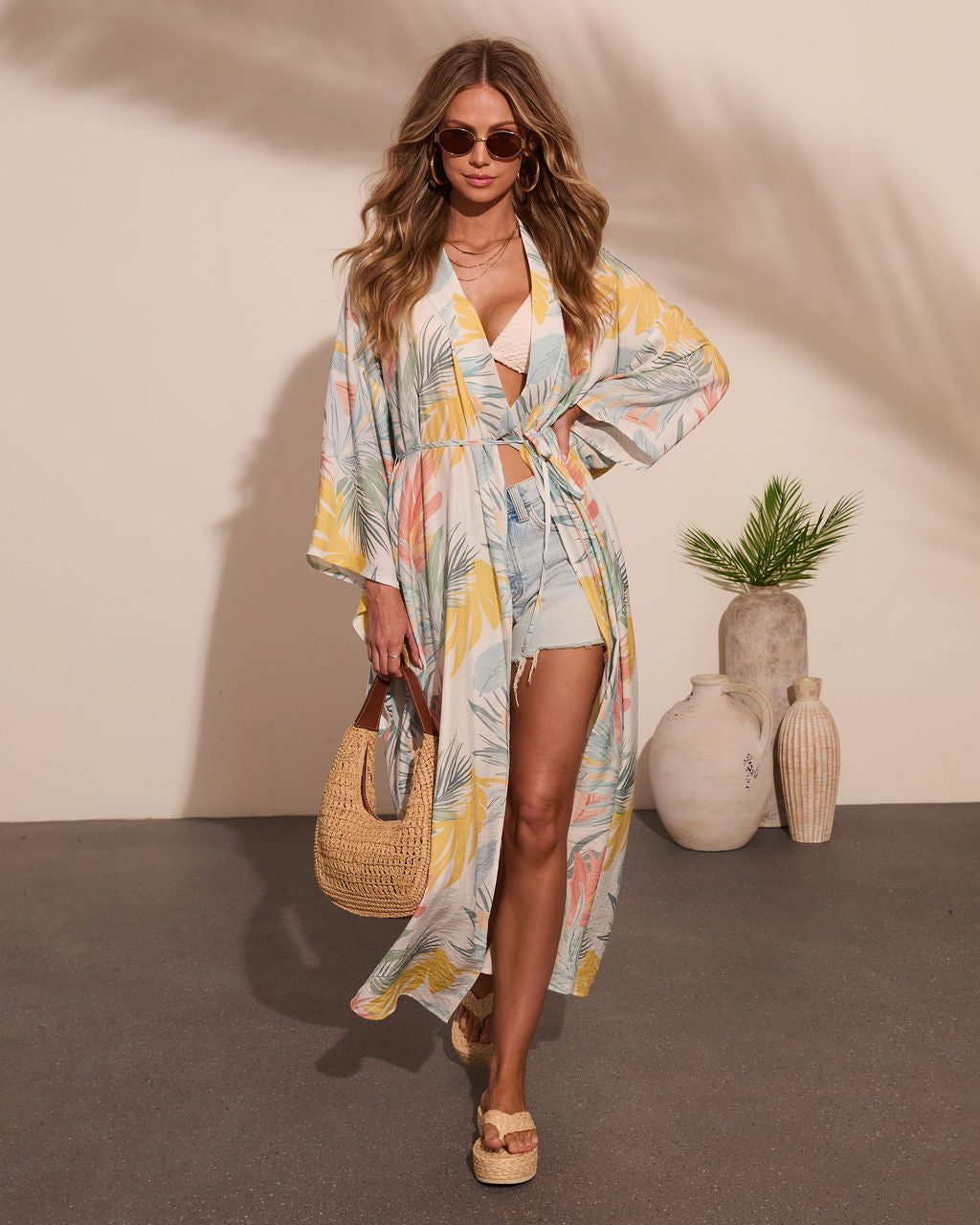 Coastal Gleam Tropical Wrap Tie Cover Up Maxi Dress