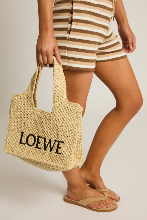Beige Logo Detail Woven Raffia Tote Bag - Elanor