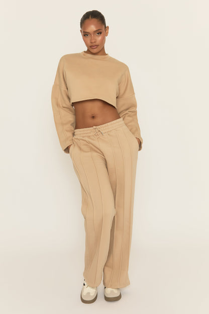 Beige Binding Detail Loungewear Co-ord Set - Ceri
