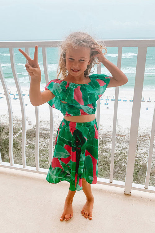 Stars Align Children's Off Shoulder Top In Palm Leaf Green