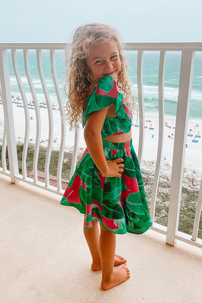Stars Align Children's Off Shoulder Top In Palm Leaf Green