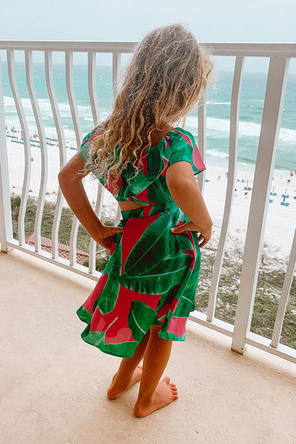 Stars Align Children's Off Shoulder Top In Palm Leaf Green