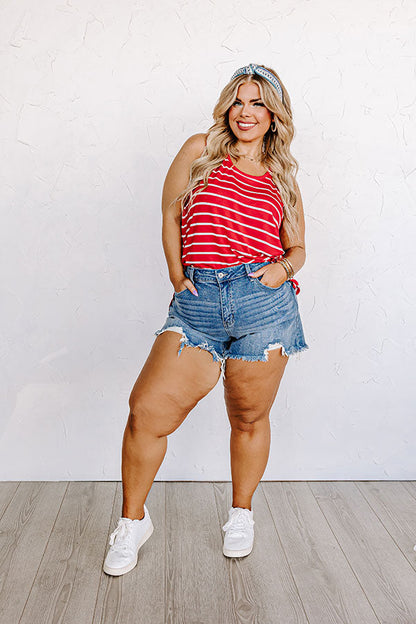 Sweeter In Stripes Shift Tank In Red Curves