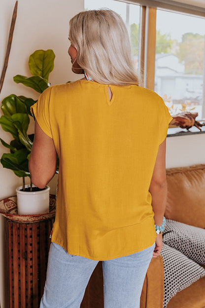 Patio Luxury Embroidered Top In Mustard