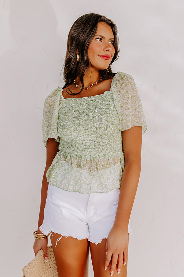 Peonies Preferred Smocked Top In Lime
