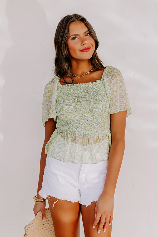 Peonies Preferred Smocked Top In Lime