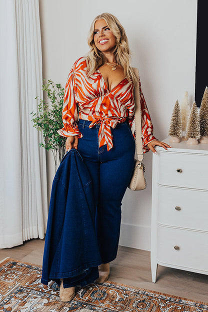 Truly Beautiful Satin Top In Dark Tangerine Curves