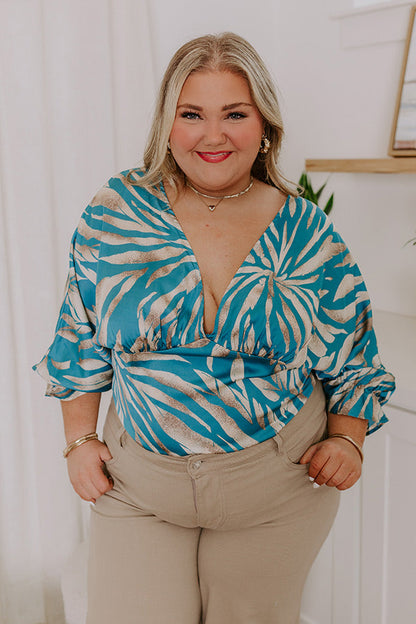 Truly Beautiful Satin Top In Turquoise Curves