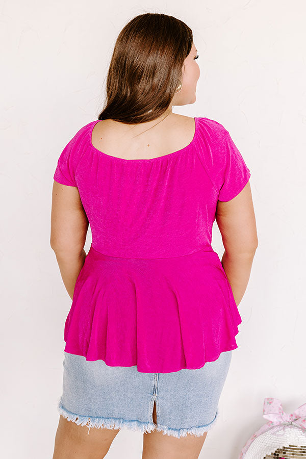 Romantic Getaway Front Tie Babydoll Top In Fuchsia Curves