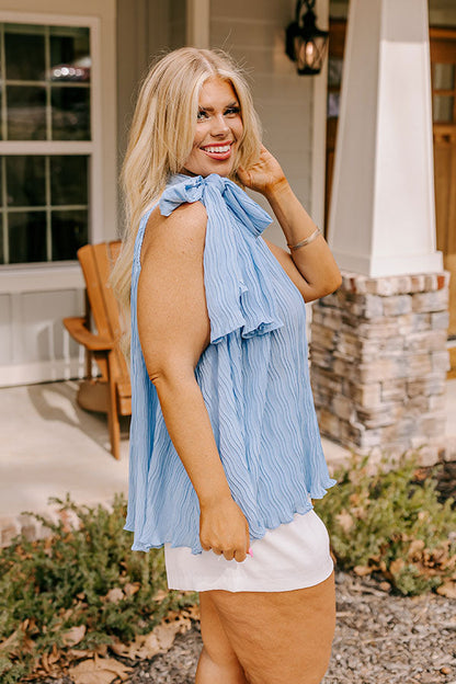 Lead Me Back To You Pleated Top in Airy Blue Curves