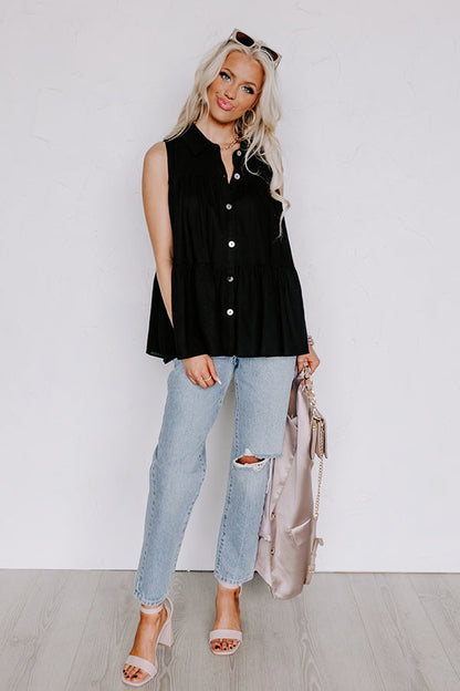 Country Club Cuteness Button Up in Black