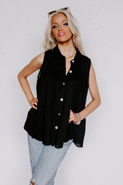 Country Club Cuteness Button Up in Black