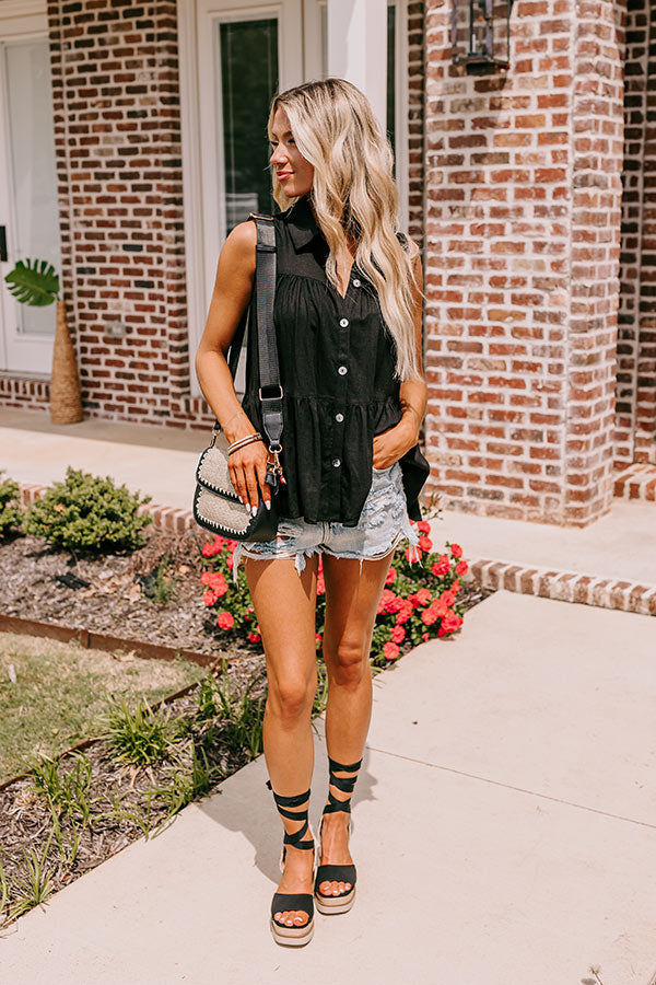 Country Club Cuteness Button Up in Black