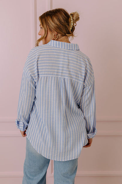 Don't Change Stripe Button Up In Sky Blue