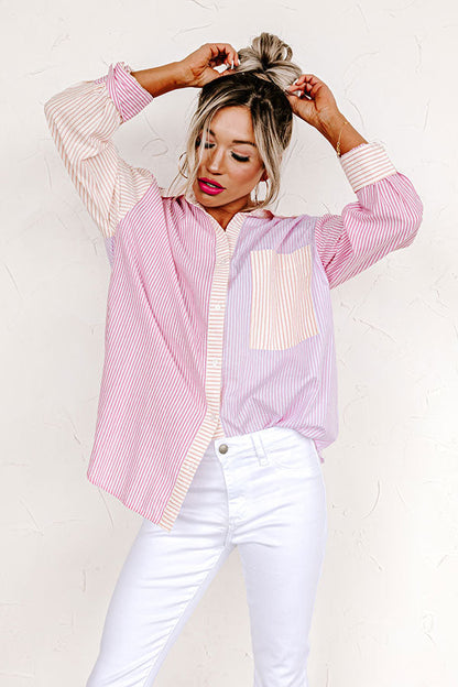 Pure Peace Stripe Button Up In Pink