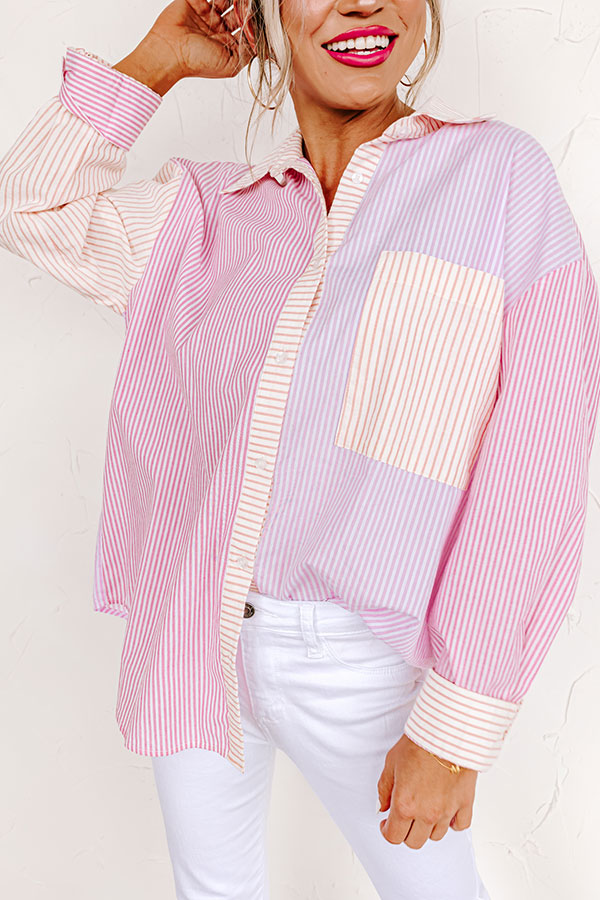 Pure Peace Stripe Button Up In Pink