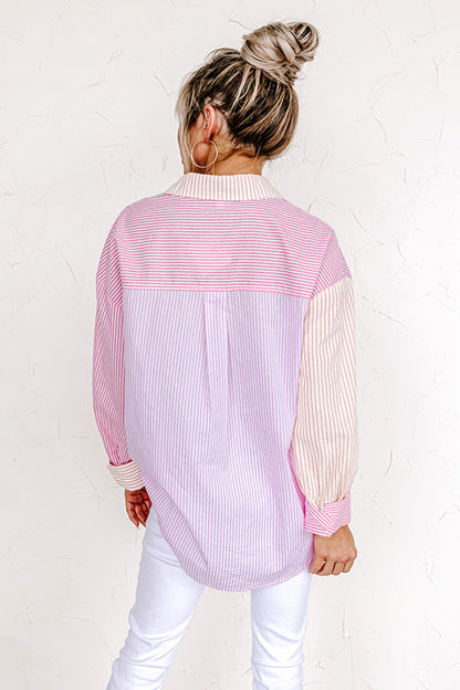 Pure Peace Stripe Button Up In Pink