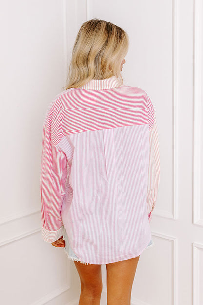 Pure Peace Stripe Button Up In Pink