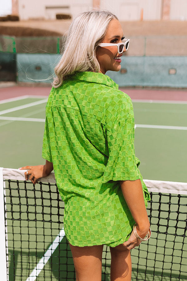 Pulling It Together Terry Cloth Button Up In Kelly Green