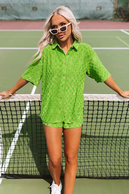 Pulling It Together Terry Cloth Button Up In Kelly Green