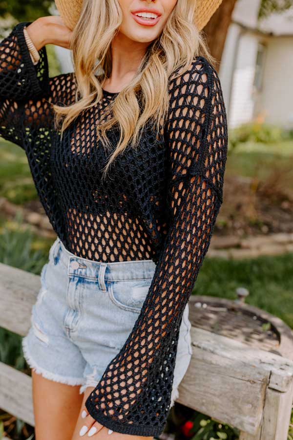 Coastal Cruising Knit Top In Black