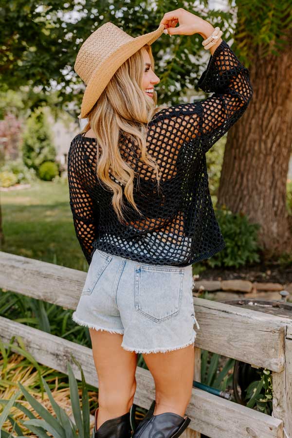 Coastal Cruising Knit Top In Black