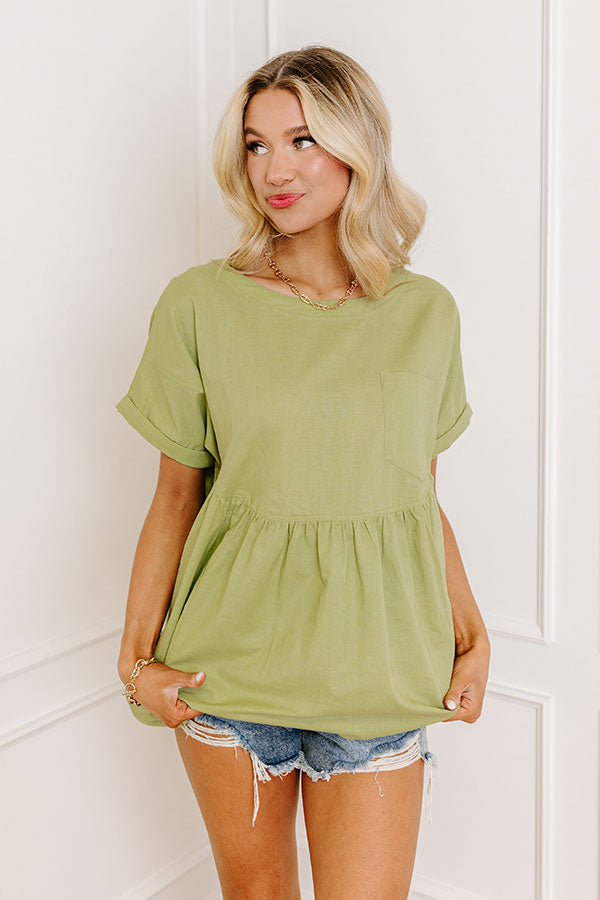 Greek Isles Linen-Blend Babydoll Top In Pear