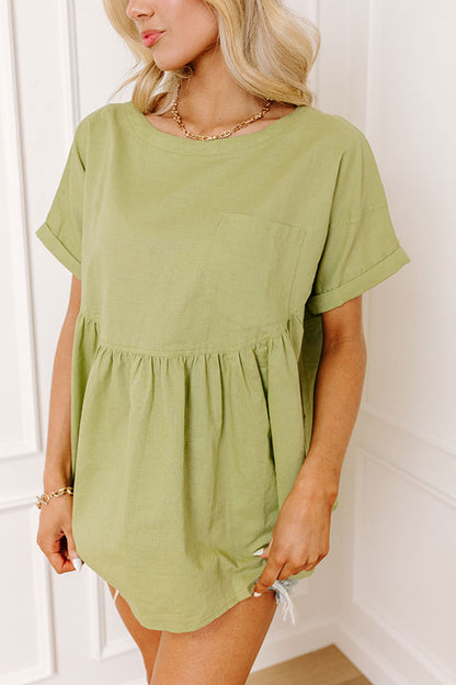 Greek Isles Linen-Blend Babydoll Top In Pear