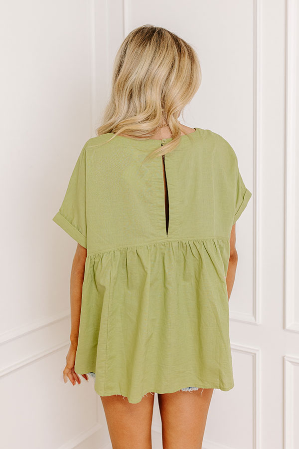 Greek Isles Linen-Blend Babydoll Top In Pear