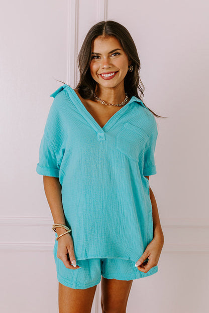 Coastal Bliss Top In Sky Blue