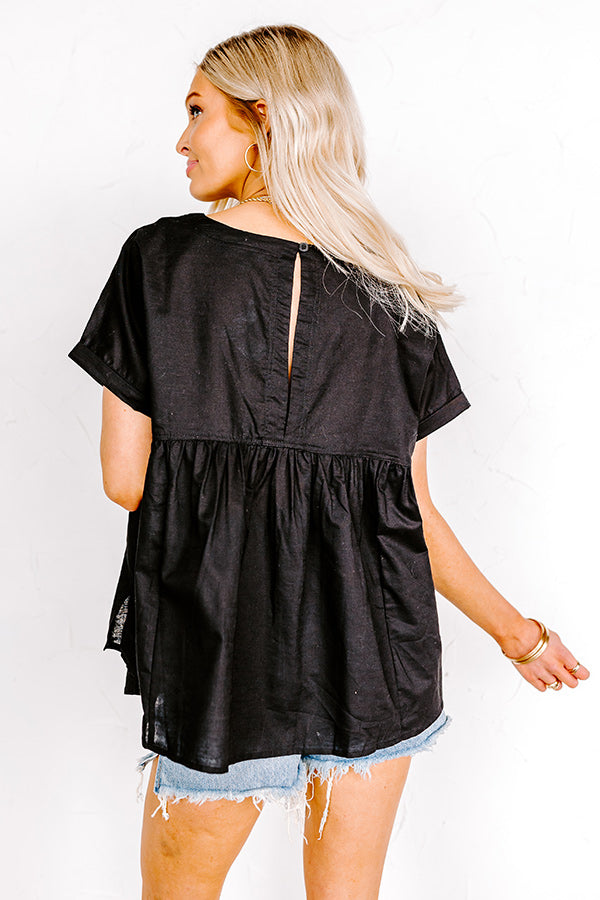 Greek Isles Linen-Blend Babydoll Top In Black