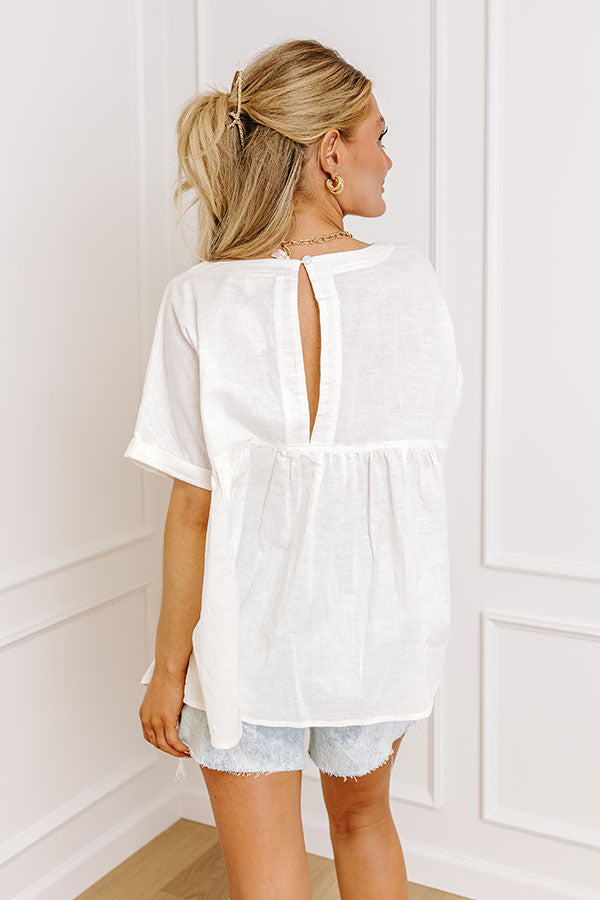 Greek Isles Linen-Blend Babydoll Top In White