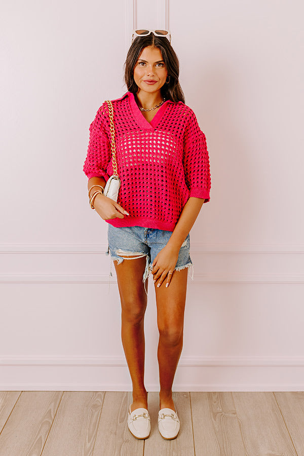 Beachside Bliss Knit Top In Hot Pink