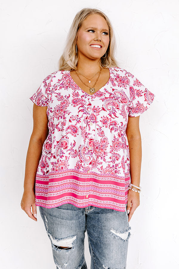 Blossom Boulevard Babydoll Top In Fuchsia Curves