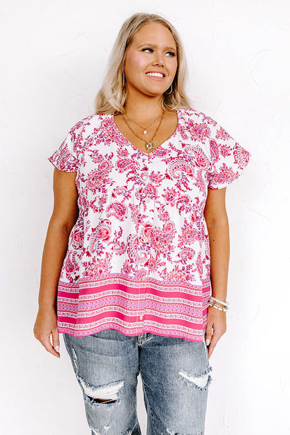 Blossom Boulevard Babydoll Top In Fuchsia Curves