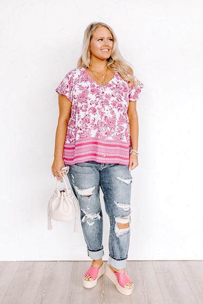 Blossom Boulevard Babydoll Top In Fuchsia Curves