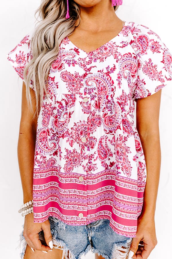 Blossom Boulevard Babydoll Top In Fuchsia