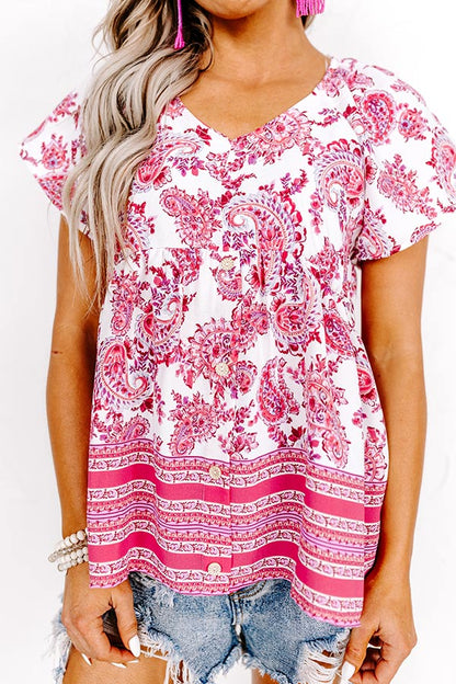 Blossom Boulevard Babydoll Top In Fuchsia