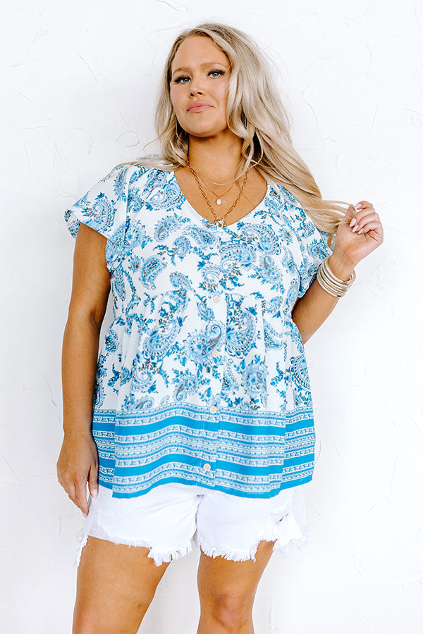 Blossom Boulevard Babydoll Top In Blue Curves