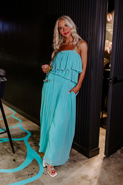 Visiting Italy Pleated Top In Aqua