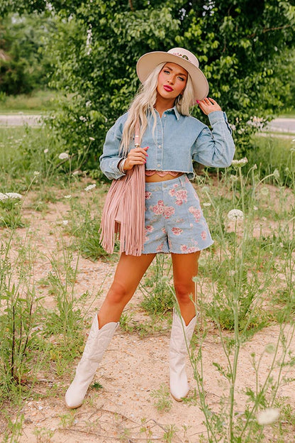 Subtly In Love Chambray Crop Top